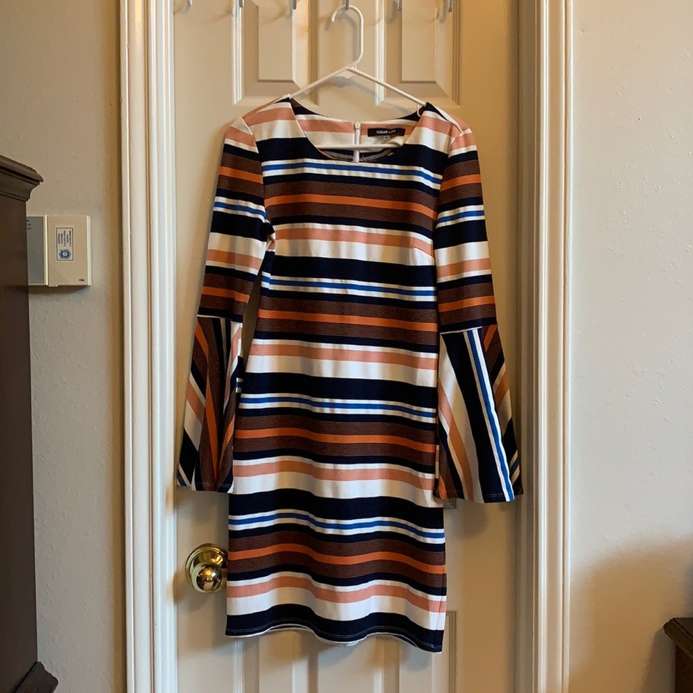 Sugar Lips bell sleeve knee length striped dress